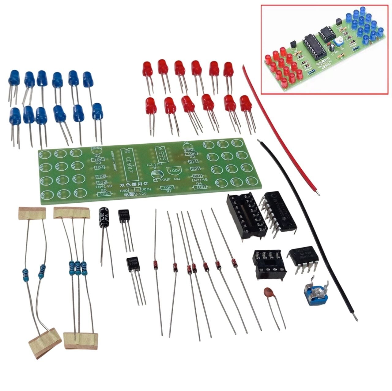 DC 9-12V Yanıp Sönen Polis Işıkları Mavi Kırmızı Led Kendin Yap Hobi Devresi DIY Lehimleme Kiti Demonte(Montesiz)