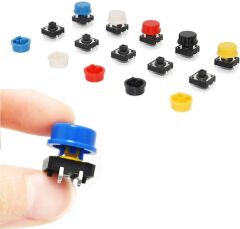 25 Adet Push Buton ve Renkli Kapak Seti Kutulu 12x12x7.3mm Buton