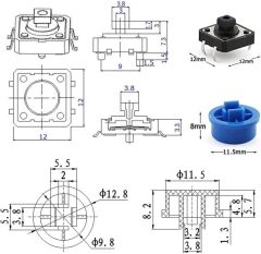 25 Adet Push Buton ve Renkli Kapak Seti Kutulu 12x12x7.3mm Buton