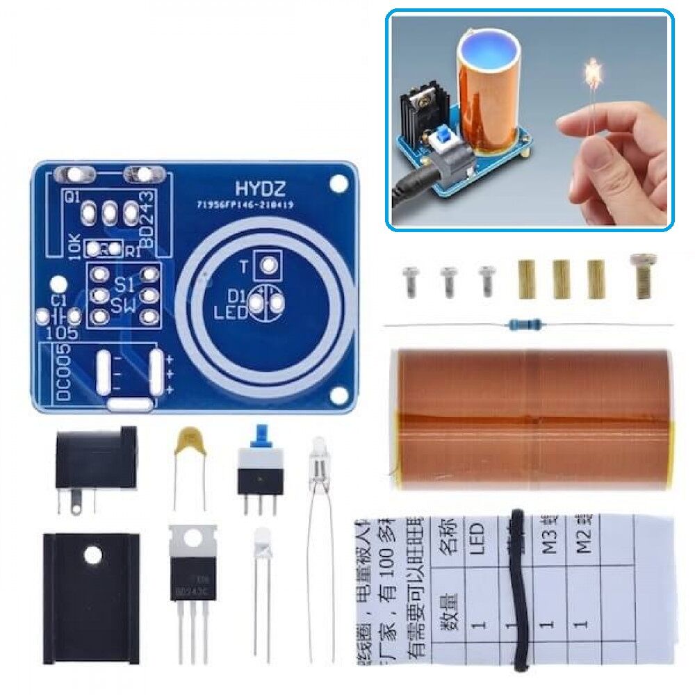 DC 9-12V BD243 Mini Tesla Bobin Kiti Modülü Kendin Yap Hobi Devresi DIY Lehimleme Kiti Demonte(Montesiz)