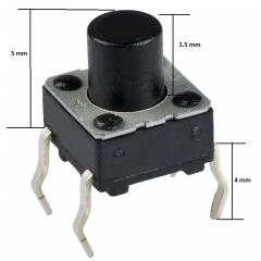 1000 Adet 6x6x5h 4 Pinli Push Buton Tact Switch - Siyah (6x6x5mm)