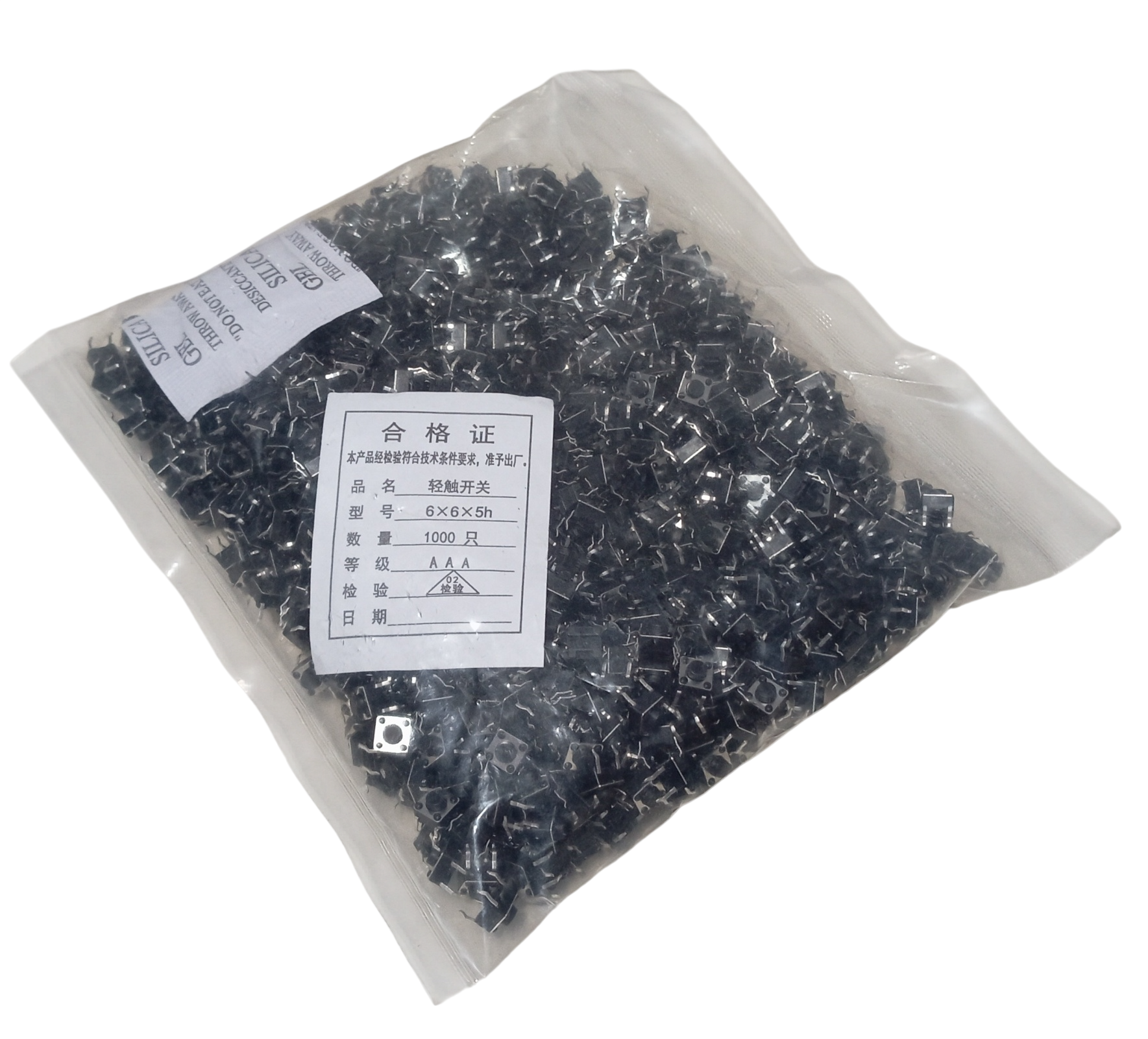 1000 Adet 6x6x5h 4 Pinli Push Buton Tact Switch - Siyah (6x6x5mm)